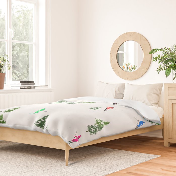 Downhill Mountain Aerial View Skiers - Winter skiing illustration Duvet Cover Gallery Image 2