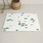 Downhill Mountain Aerial View Skiers - Winter skiing illustration Rug Gallery Image 1