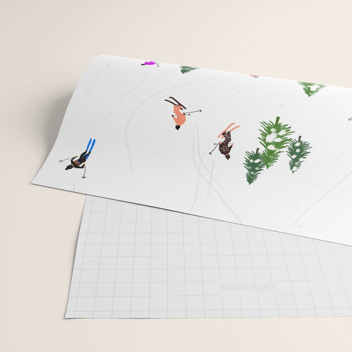 Downhill Mountain Aerial View Skiers - Winter skiing illustration Wrapping Paper Gallery Image 2