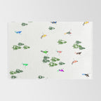 Downhill Mountain Aerial View Skiers - Winter skiing illustration Rug Gallery Image 2