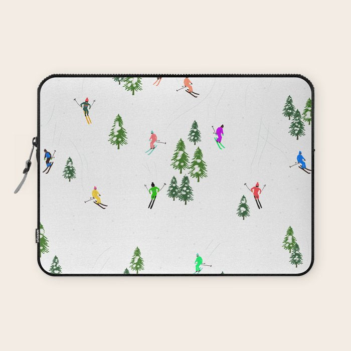 Downhill Mountain Aerial View Skiers - Winter skiing illustration Laptop Sleeve Gallery Image 1