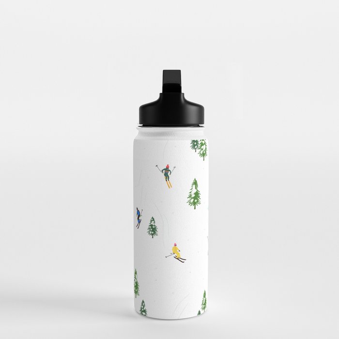 Downhill Mountain Aerial View Skiers - Winter skiing illustration Water Bottle Gallery Image 3