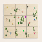 Downhill Mountain Aerial View Skiers - Winter skiing illustration Wood Wall Art Gallery Image 1
