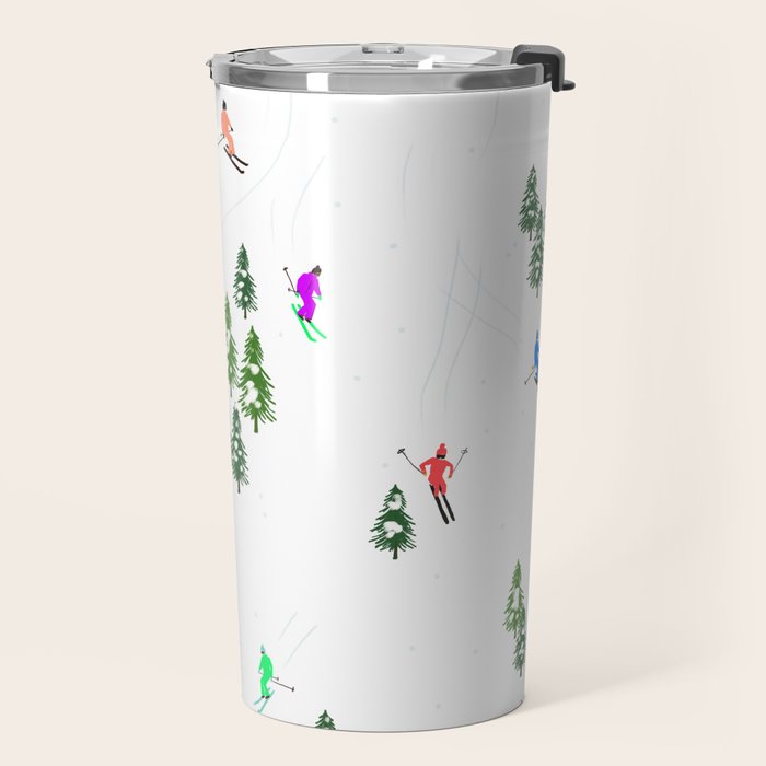 Downhill Mountain Aerial View Skiers - Winter skiing illustration Travel Mug Gallery Image 2