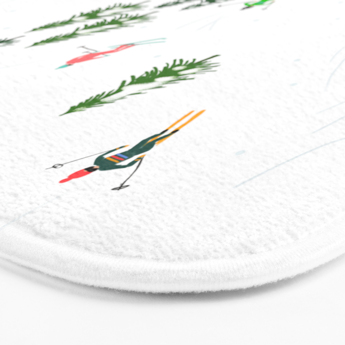 Downhill Mountain Aerial View Skiers - Winter skiing illustration Bath Mat Gallery Image 3