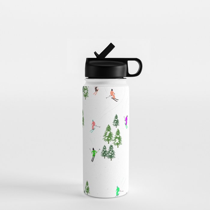 Downhill Mountain Aerial View Skiers - Winter skiing illustration Water Bottle Gallery Image 1