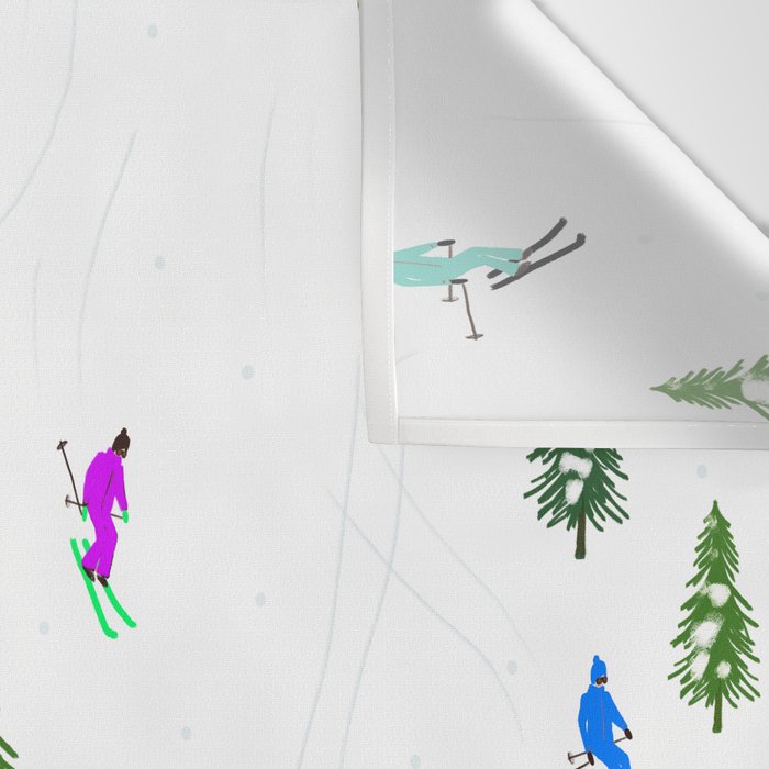 Downhill Mountain Aerial View Skiers - Winter skiing illustration Wall Tapestry Gallery Image 3