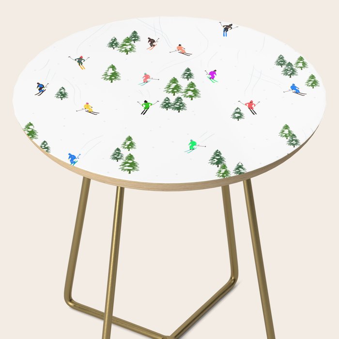 Downhill Mountain Aerial View Skiers - Winter skiing illustration Side Table Gallery Image 2