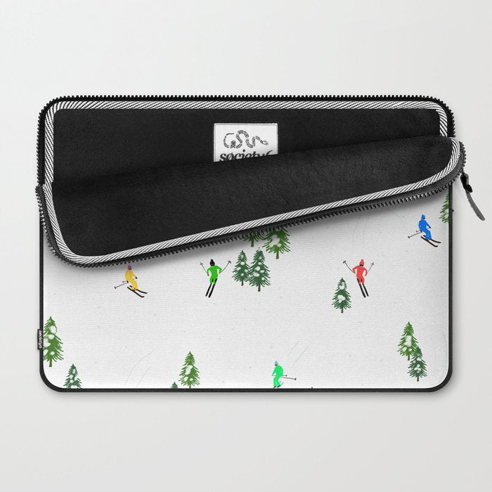 Downhill Mountain Aerial View Skiers - Winter skiing illustration Laptop Sleeve Gallery Image 2