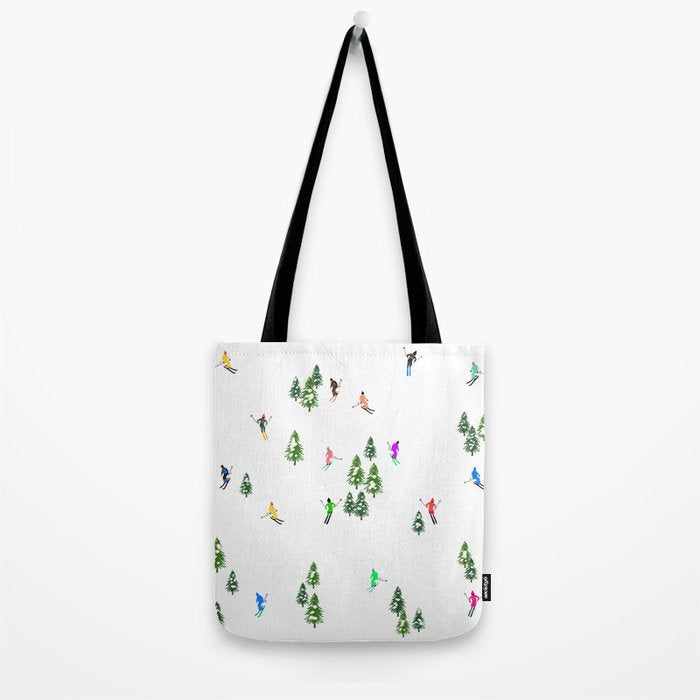 Downhill Mountain Aerial View Skiers - Winter skiing illustration Tote Bag Gallery Image 2