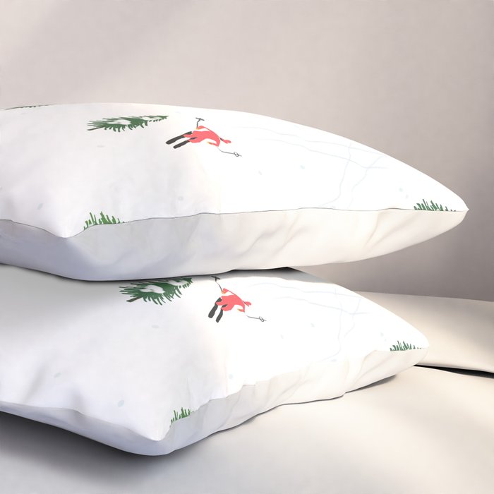 Downhill Mountain Aerial View Skiers - Winter skiing illustration Pillow Sham Gallery Image 3