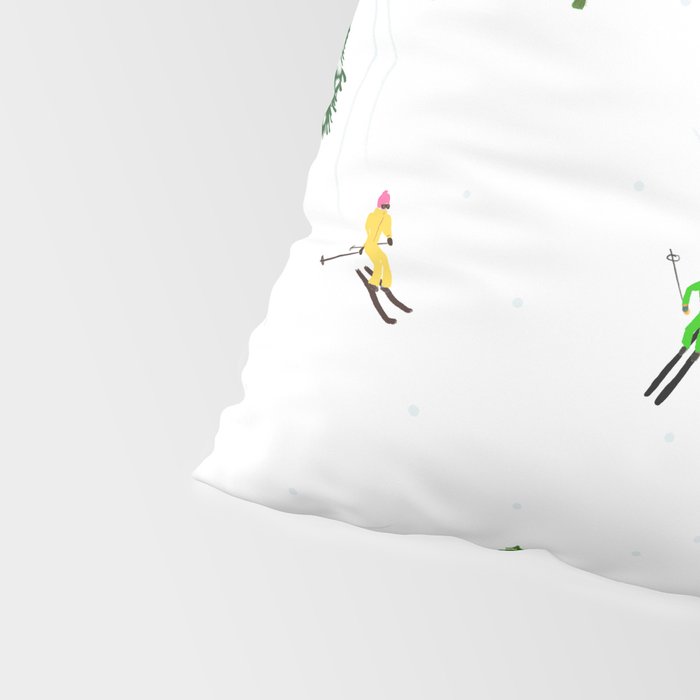 Downhill Mountain Aerial View Skiers - Winter skiing illustration Pillow Sham Gallery Image 4