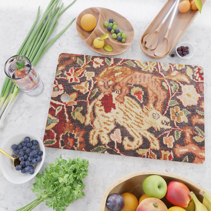 Antique Persian Animal Rug Print Cutting Board Gallery Image 2