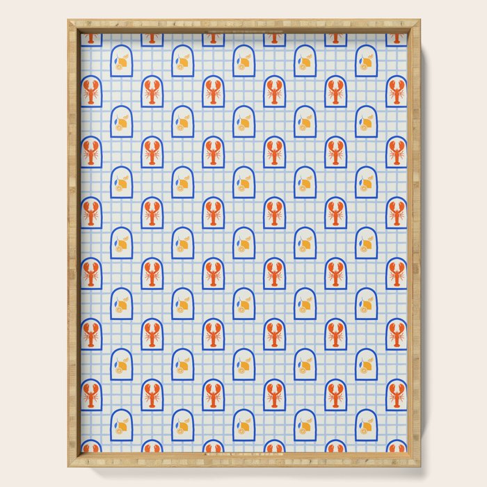 Mediterranean lobster sea food art pattern Serving Tray Gallery Image 1