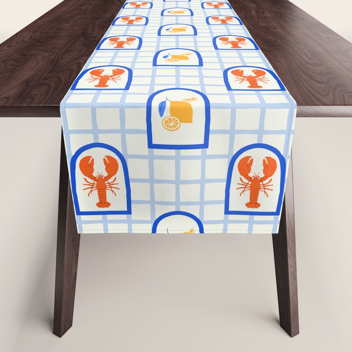 Mediterranean lobster sea food art pattern Table Runner Gallery Image 1