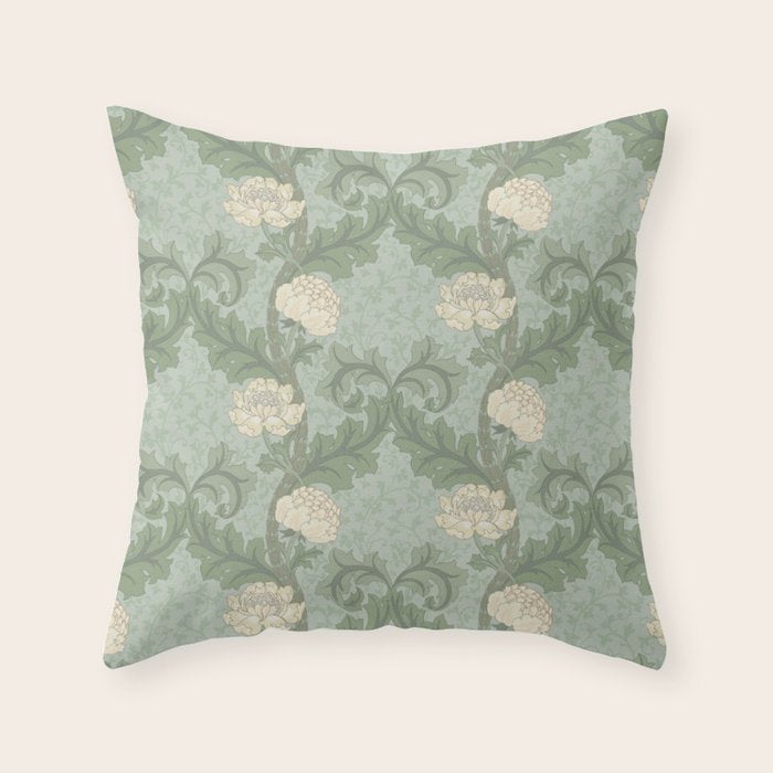 Vintage Floral Arts and Crafts Style Throw Pillow Gallery Image 6