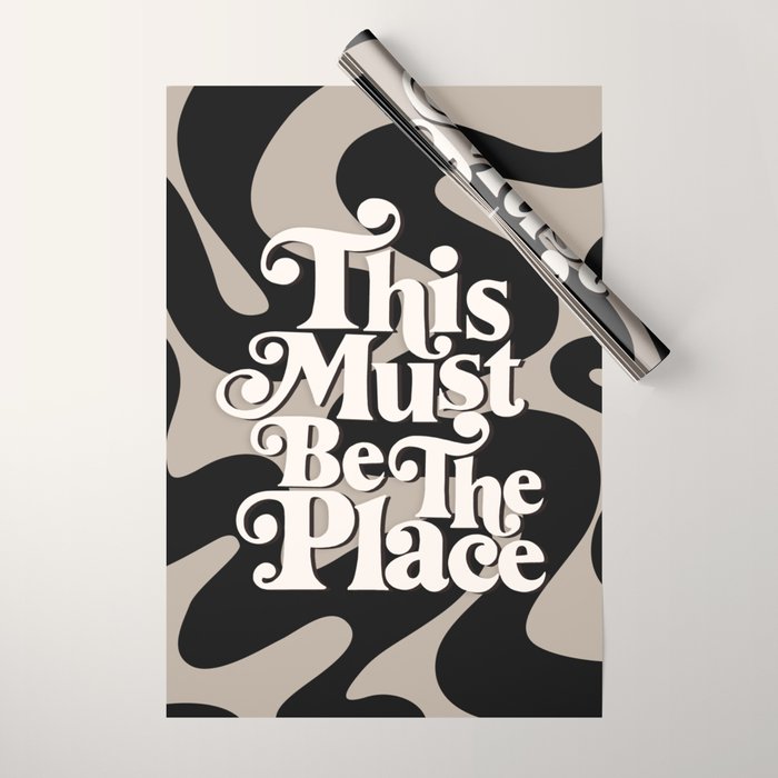 This Must Be The Place - 70s, Vintage, Retro, Abstract Pattern (Black & Beige) Wrapping Paper Gallery Image 1