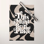 This Must Be The Place - 70s, Vintage, Retro, Abstract Pattern (Black & Beige) Wrapping Paper Gallery Image 1