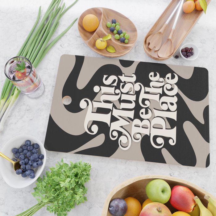 This Must Be The Place - 70s, Vintage, Retro, Abstract Pattern (Black & Beige) Cutting Board Gallery Image 2