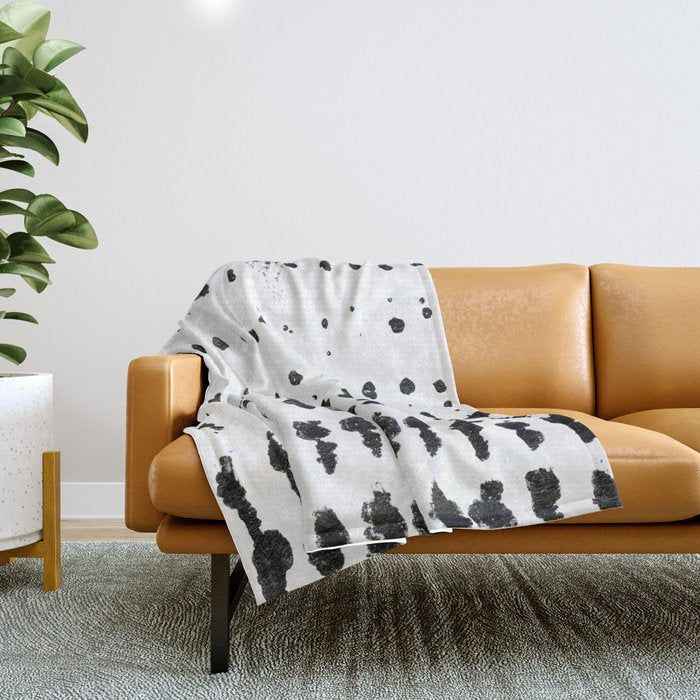 Medium Dots Pattern Black and White Distressed Texture Abstract Throw Blanket Gallery Image 1