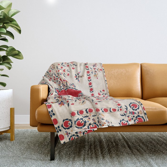 Tashkent Suzani Kokand Uzbekistan Embroidery Print Throw Blanket Gallery Image 1