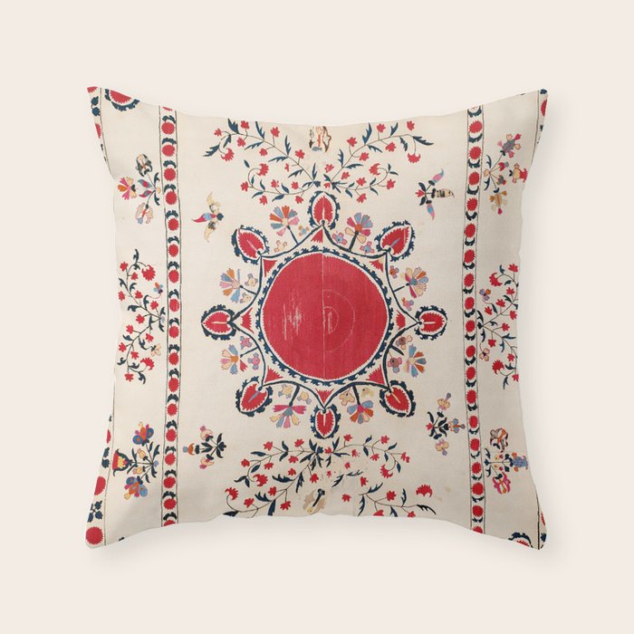 Tashkent Suzani Kokand Uzbekistan Embroidery Print Throw Pillow Gallery Image 6