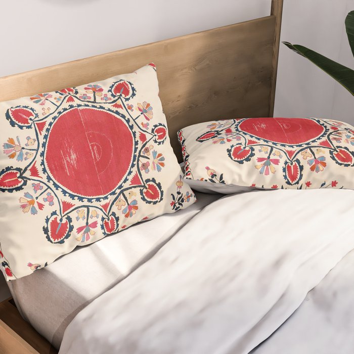 Tashkent Suzani Kokand Uzbekistan Embroidery Print Pillow Sham Gallery Image 2