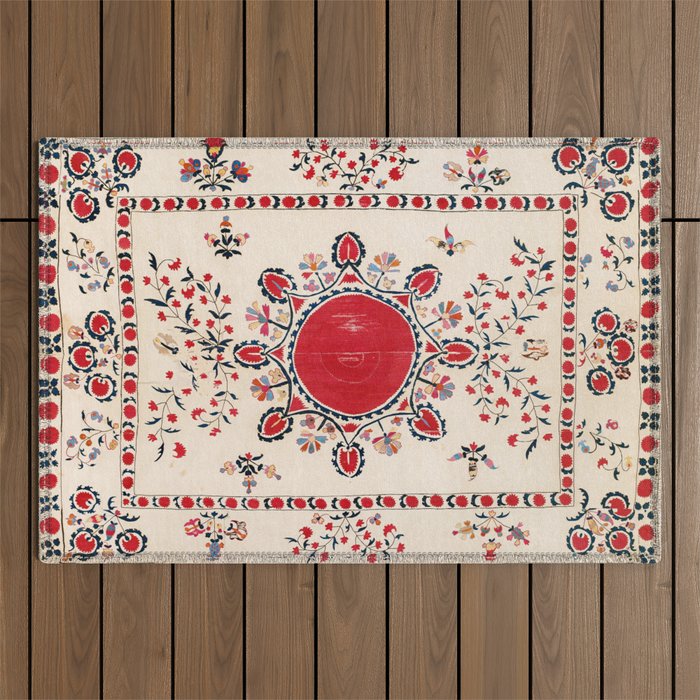 Tashkent Suzani Kokand Uzbekistan Embroidery Print Outdoor Rug Gallery Image 1