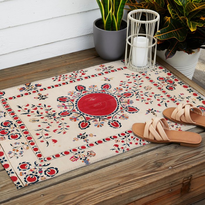 Tashkent Suzani Kokand Uzbekistan Embroidery Print Outdoor Rug Gallery Image 2