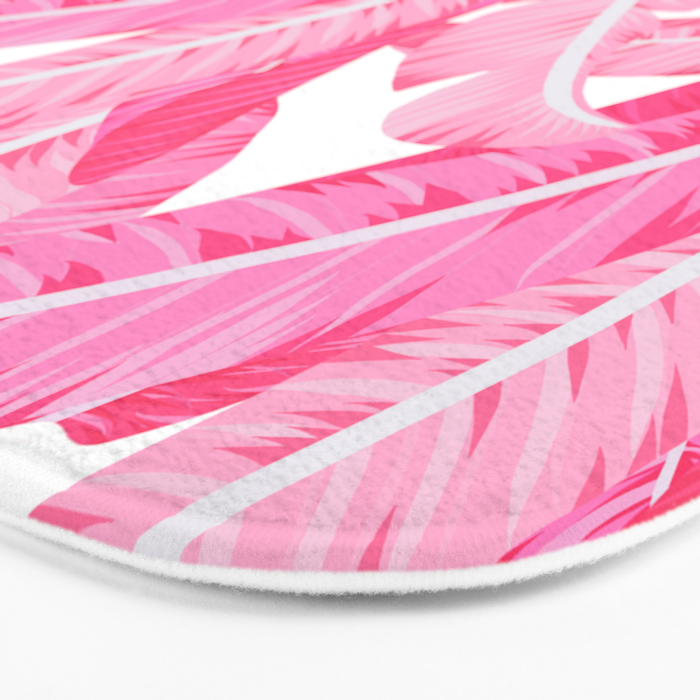 Pink banana leaves tropical pattern on white Bath Mat Gallery Image 3