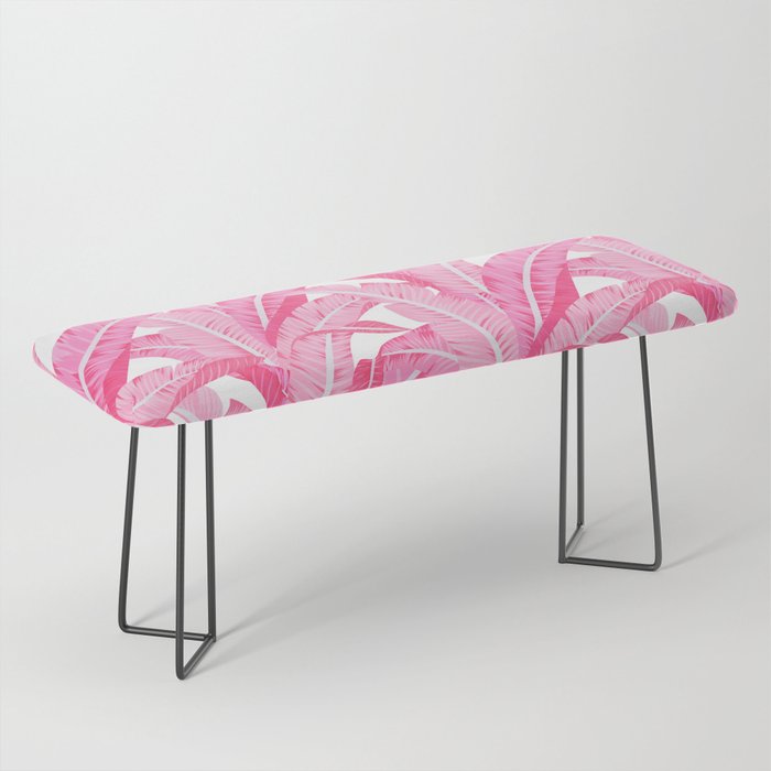 Pink banana leaves tropical pattern on white Bench Gallery Image 1