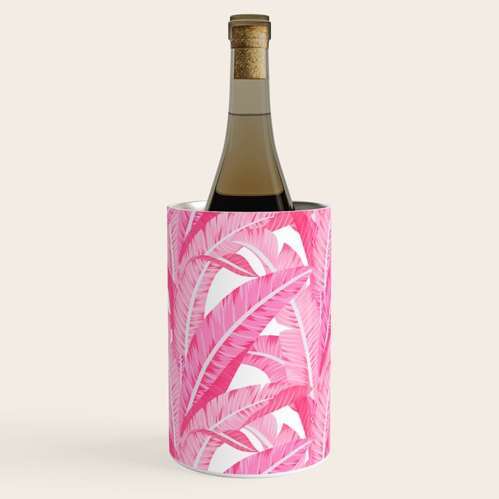Pink banana leaves tropical pattern on white Wine Chiller Gallery Image 3
