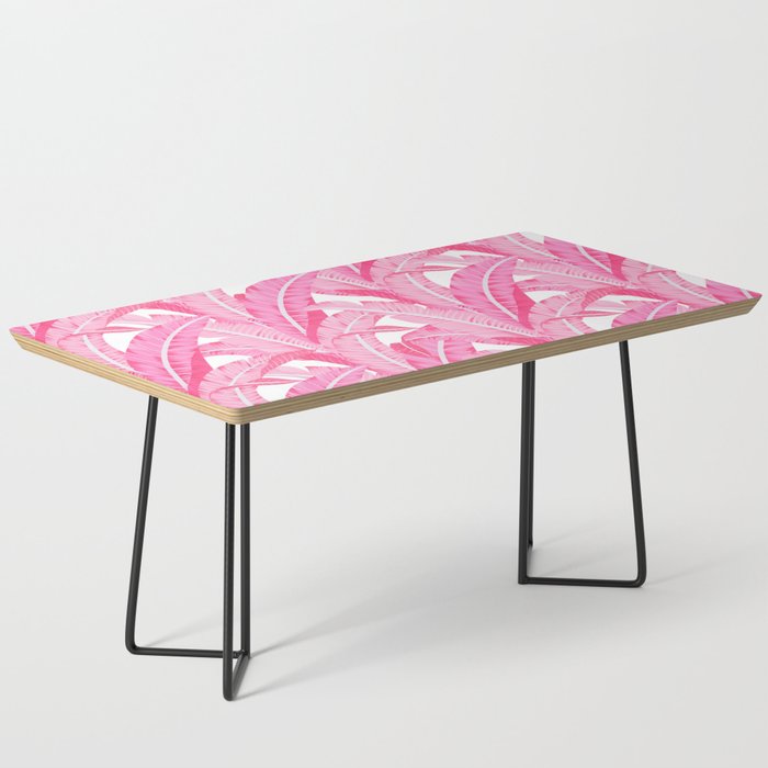 Pink banana leaves tropical pattern on white Coffee Table Gallery Image 1