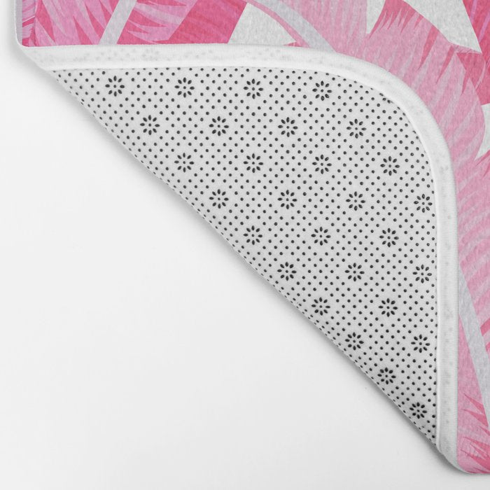Pink banana leaves tropical pattern on white Bath Mat Gallery Image 2