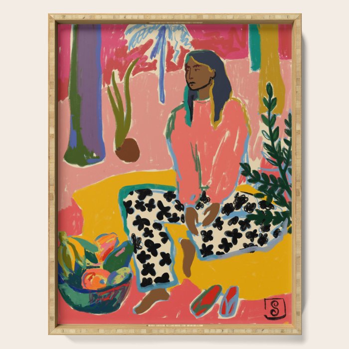 WOMAN WITH FRUIT Serving Tray Gallery Image 1