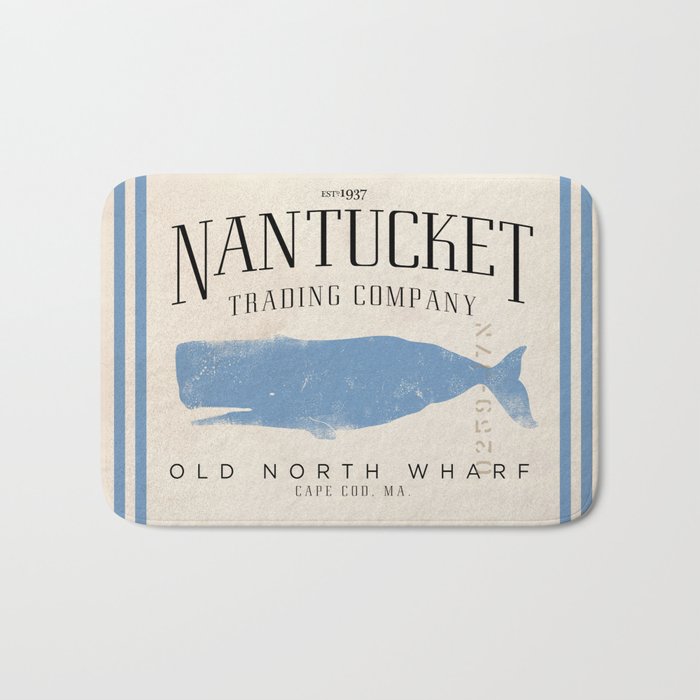 Nantucket whale nautical ocean wharf Massachusetts cottage beach house art Bath Mat Gallery Image 1