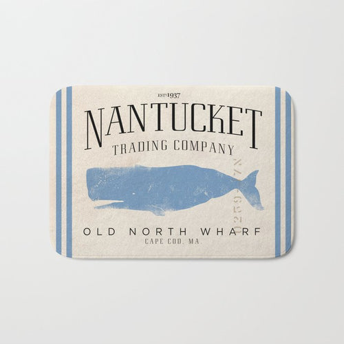 Nantucket Whale Nautical Ocean Wharf Massachusetts Cottage Beach House Art Bath Mat Gallery Image 1