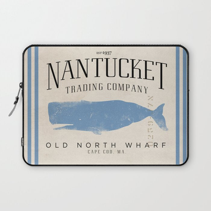 Nantucket whale nautical ocean wharf Massachusetts cottage beach house art Laptop Sleeve Gallery Image 1