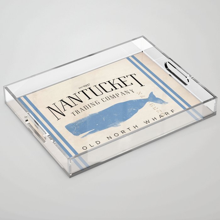 Nantucket whale nautical ocean wharf Massachusetts cottage beach house art Acrylic Tray Gallery Image 1