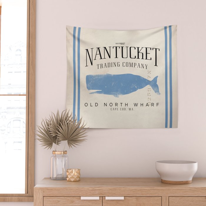 Nantucket whale nautical ocean wharf Massachusetts cottage beach house art Wall Tapestry Gallery Image 2