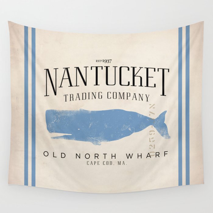 Nantucket whale nautical ocean wharf Massachusetts cottage beach house art Wall Tapestry Gallery Image 4