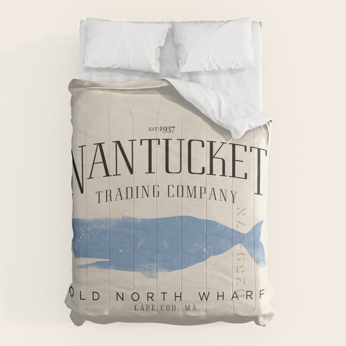 Nantucket whale nautical ocean wharf Massachusetts cottage beach house art Comforter Gallery Image 6