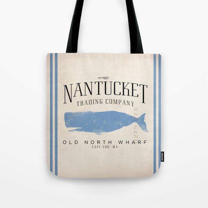Nantucket whale nautical ocean wharf Massachusetts cottage beach house art Tote Bag Gallery Image 1