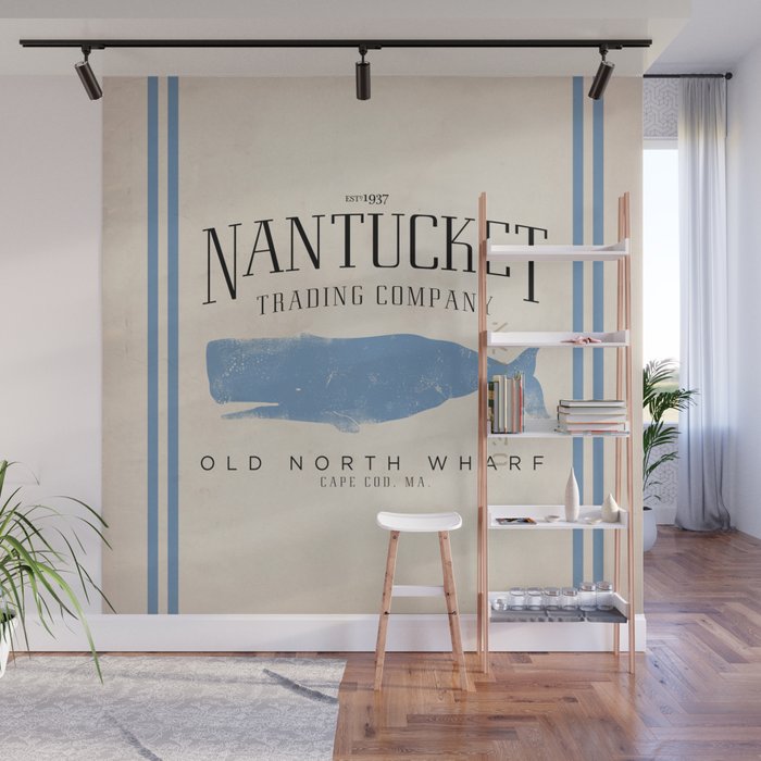 Nantucket whale nautical ocean wharf Massachusetts cottage beach house art Wall Mural Gallery Image 1
