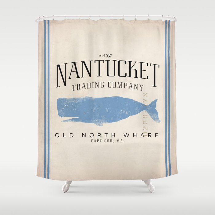 Nantucket whale nautical ocean wharf Massachusetts cottage beach house art Shower Curtain Gallery Image 1