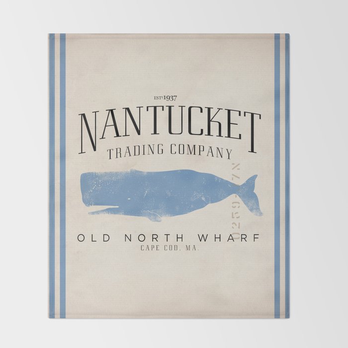 Nantucket whale nautical ocean wharf Massachusetts cottage beach house art Throw Blanket Gallery Image 2