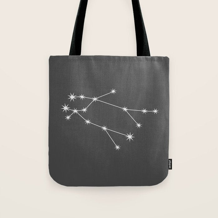Gemini Zodiac Star Constellation Line Art Grey Tote Bag Gallery Image 1