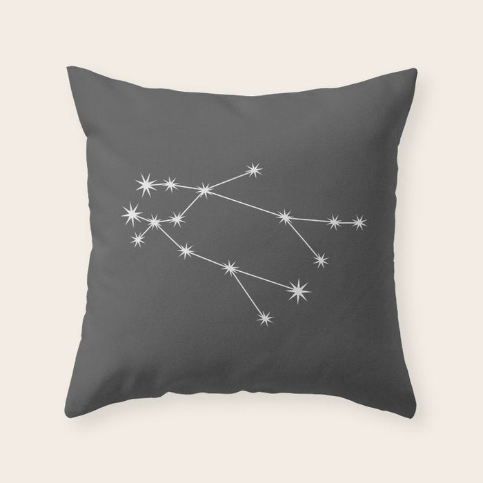Gemini Zodiac Star Constellation Line Art Grey Throw Pillow Gallery Image 6