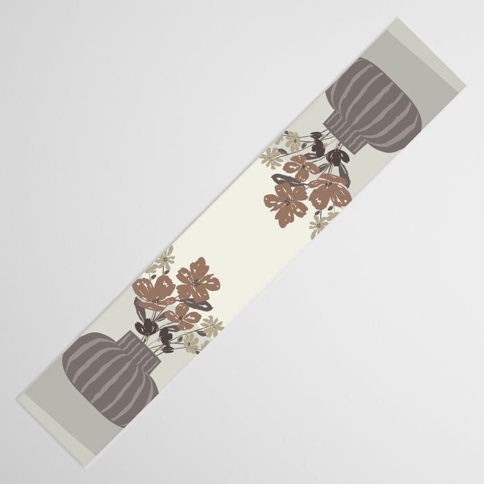 Wildflower bouquet in vase illustration - pantone brown mocha mousse Table Runner Gallery Image 3