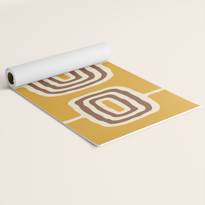 Mid Century Modern Atomic Rings Pattern 263 Yellow Brown and Beige Yoga Mat Gallery Image 2